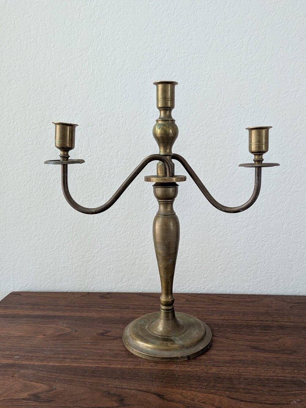 Tall Vintage Brass 3 Arms Symmetrical Candelabra Taper Candle Holder 13.5"